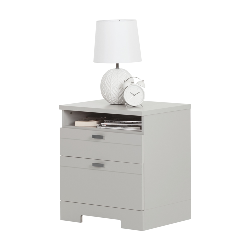 South Shore Reevo Nightstand with Drawers and Cord Catcher, Soft Gray. Picture 6