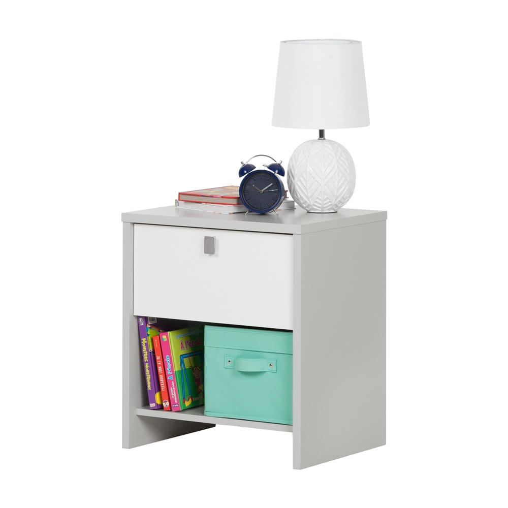 Cookie 1-Drawer Nightstand, Soft Gray and Pure White. Picture 6