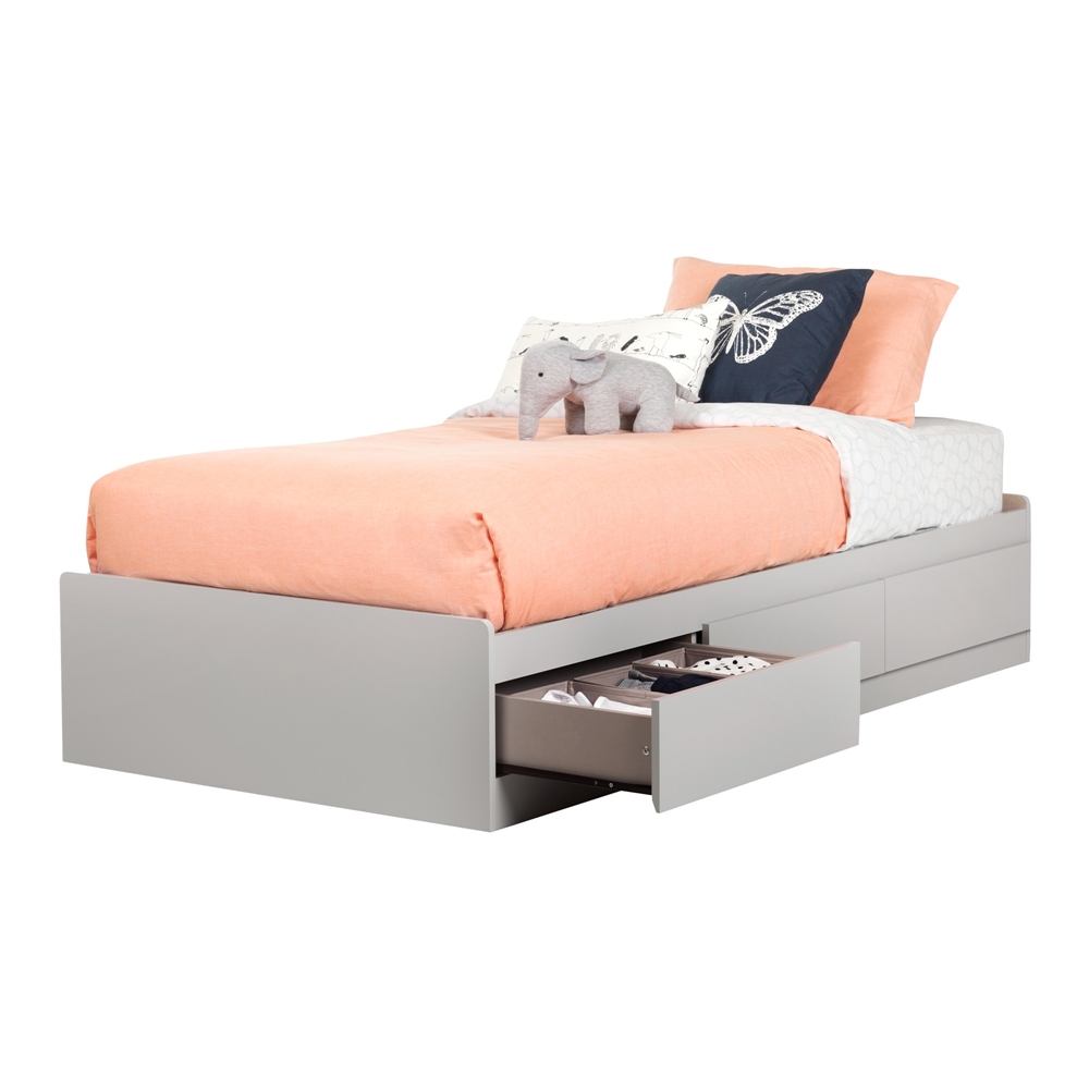 Reevo Mates Bed with 3 Drawers, Soft Gray. Picture 6