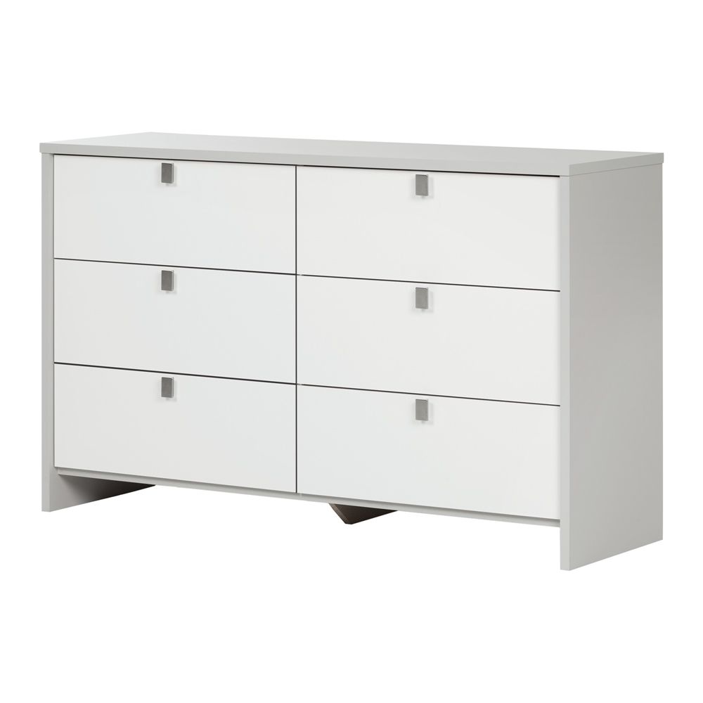 South Shore Cookie 6-Drawer Double Dresser, Soft Gray and Pure White. Picture 1