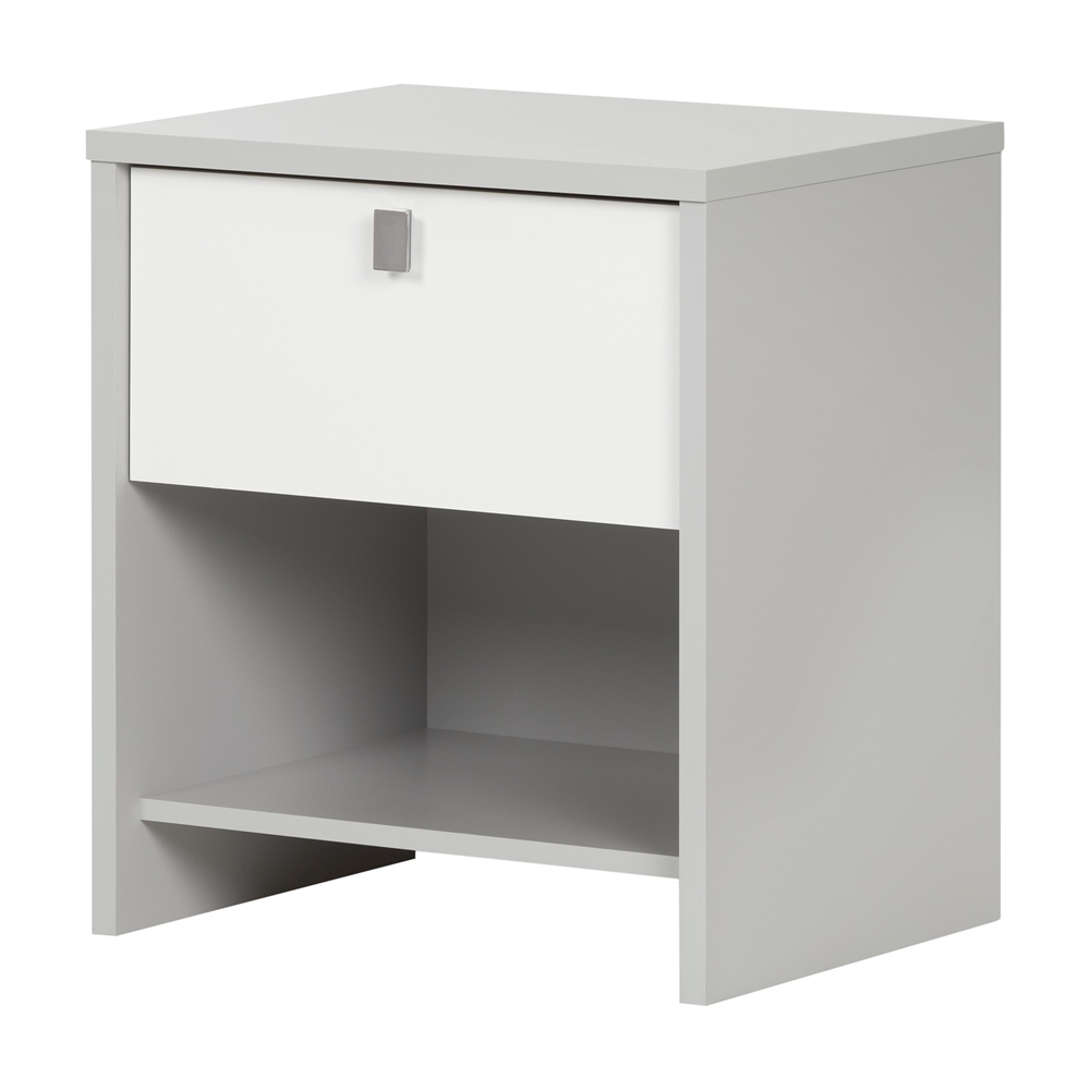 South Shore Cookie 1-Drawer Nightstand, Soft Gray and Pure White. Picture 1