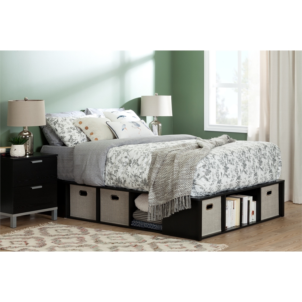 South Shore Flexible Black Oak Full-Size Platform Bed with Storage and Baskets (54''). Picture 3