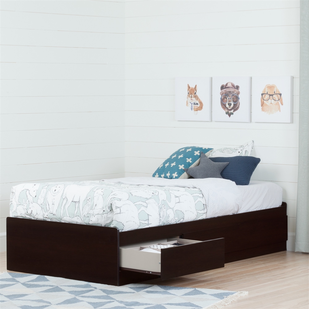 South Shore Twin Mates Bed (39") with 3 Drawers, Chocolate. Picture 3