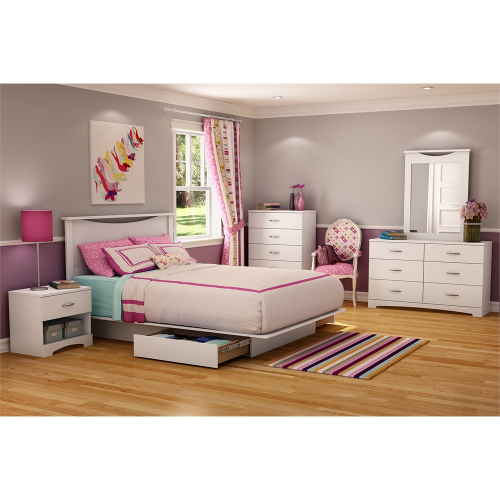South Shore Step One Full/Queen Platform Bed (54/60'') with drawers, Pure White. Picture 3