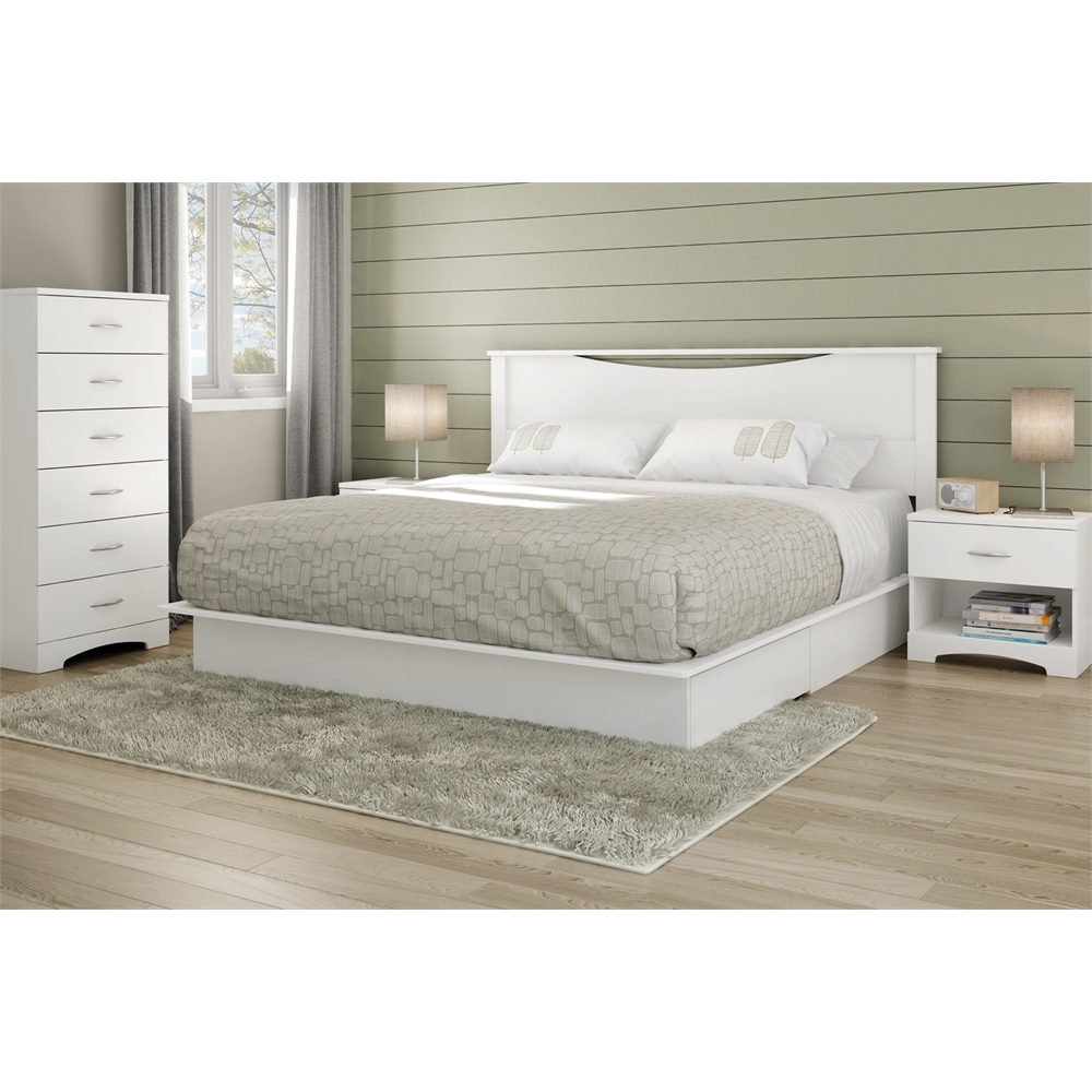 South Shore Step One King Platform Bed (78") with Drawers, Pure White. Picture 4