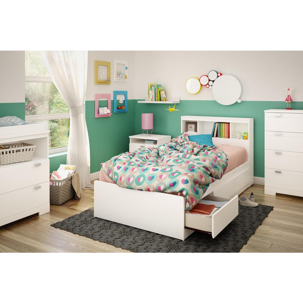 Reevo Mates Bed With Bookcase Headboard Set, Pure White. Picture 2