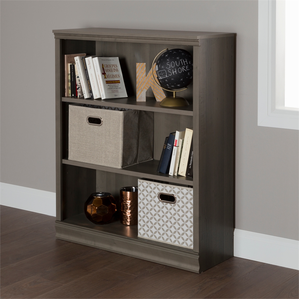 South Shore Morgan 3-Shelf Bookcase, Gray Maple. Picture 2