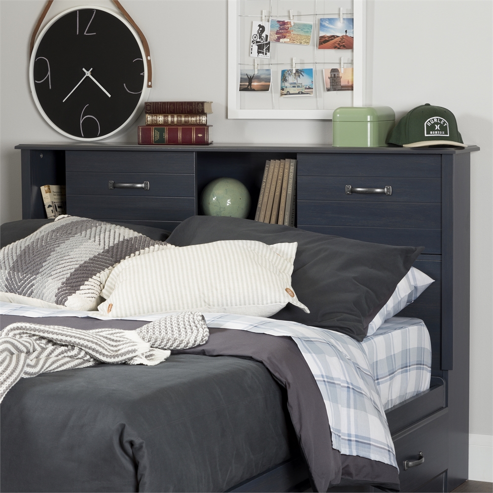 South Shore Ulysses Full Bookcase Headboard (54'') with Sliding Doors, Blueberry. Picture 2
