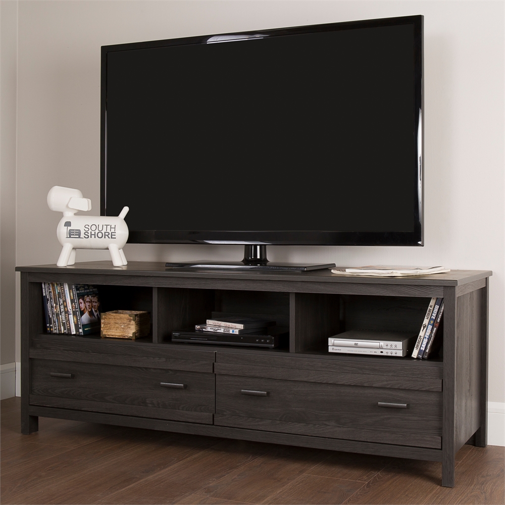 South Shore Exhibit TV Stand for TVs up to 60'', Gray Oak. Picture 2