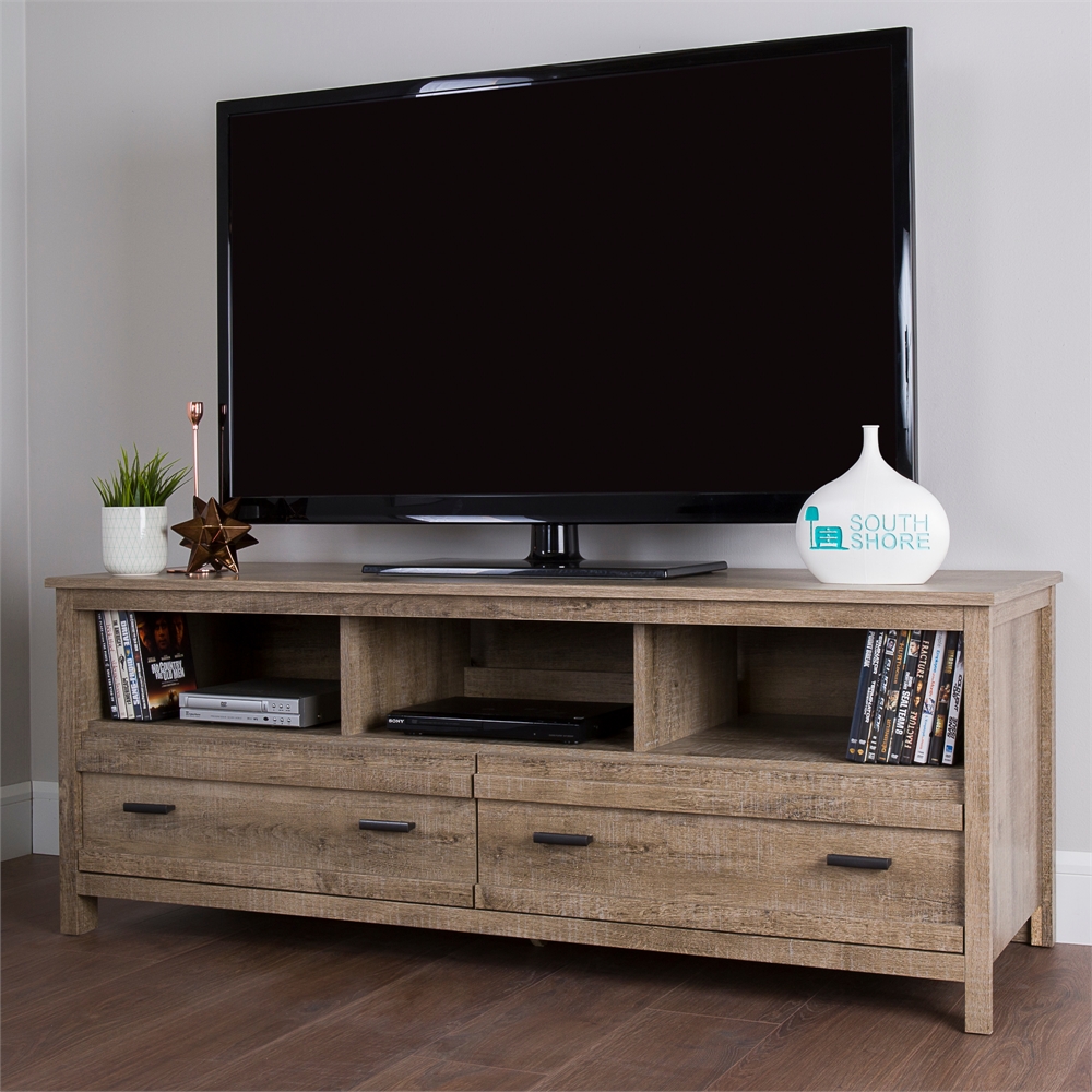 South Shore Exhibit TV Stand for TVs up to 60'', Weathered Oak. Picture 2
