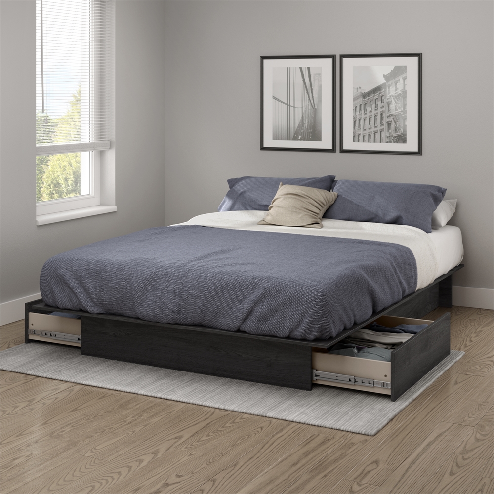 South Shore Step One Full/Queen Platform Bed (54/60'') with drawers, Gray Oak. Picture 1