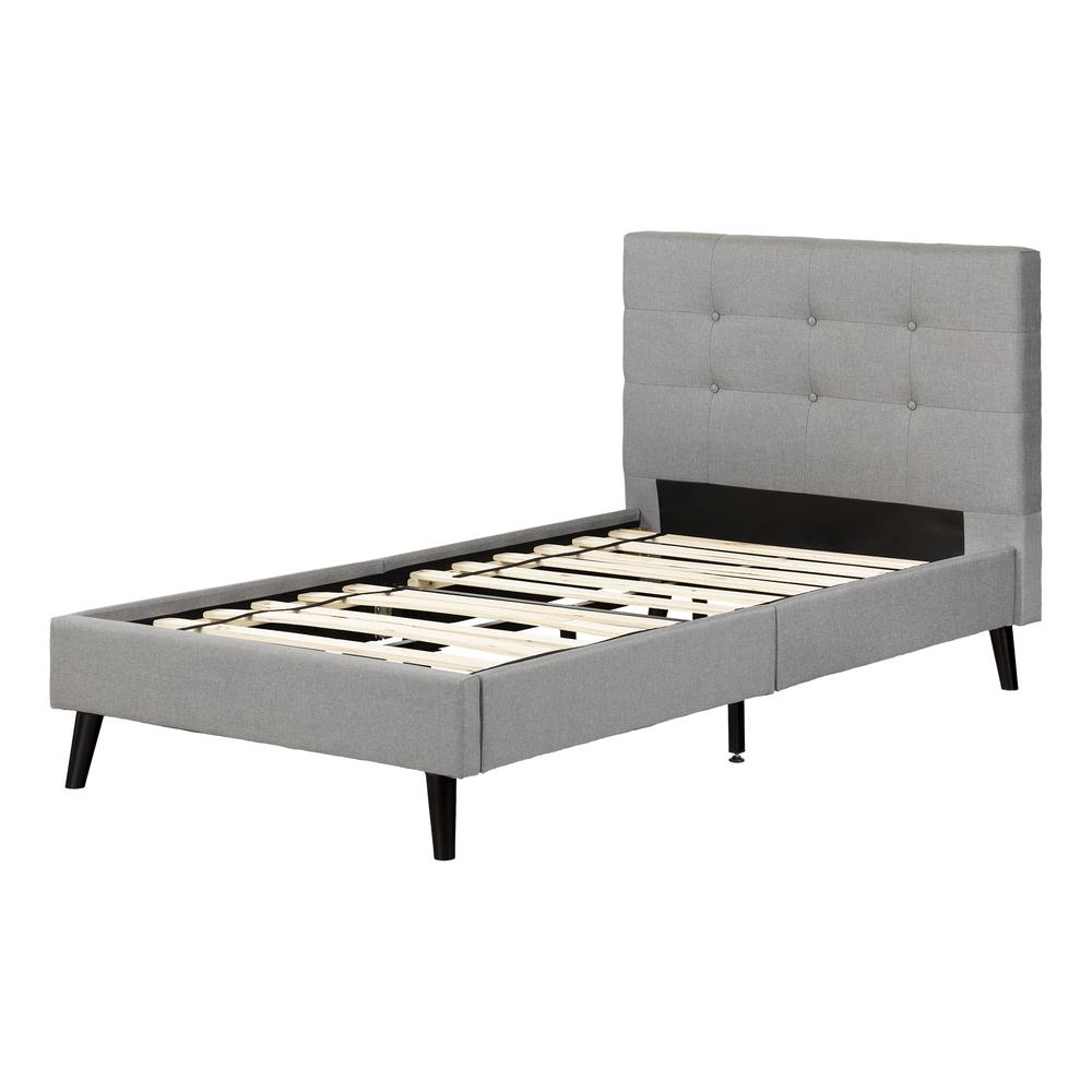 Dylane Upholstered Platform Bed and Headboard, Soft Gray. Picture 1