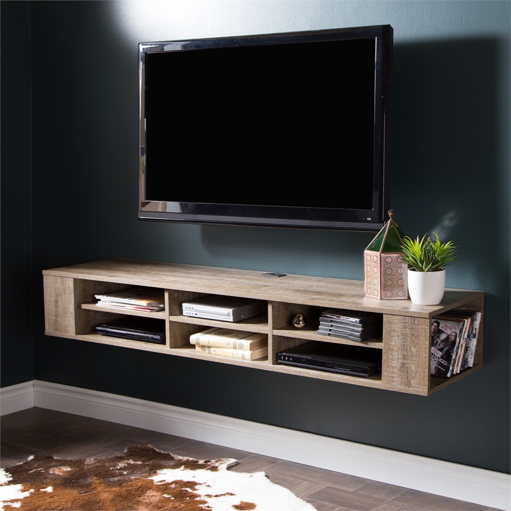 South Shore City Life 66" Wall Mounted Media Console, Weathered Oak. Picture 2