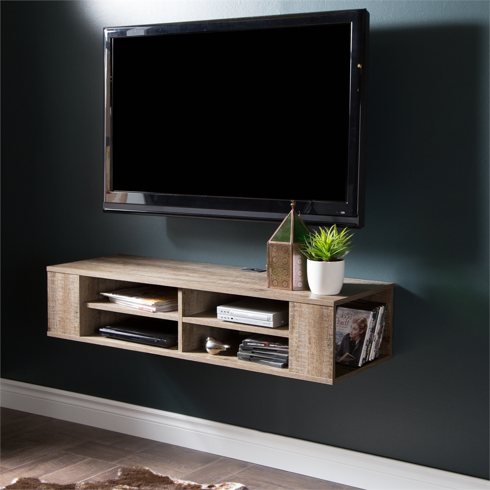South Shore City Life 48" Wall Mounted Media Console, Weathered Oak. Picture 2