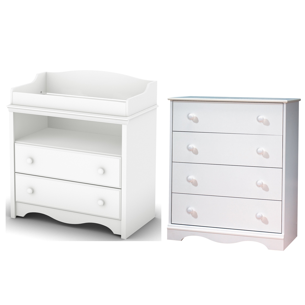 South Shore Angel Changing Table and 4-Drawer Chest Set, Pure White. Picture 1