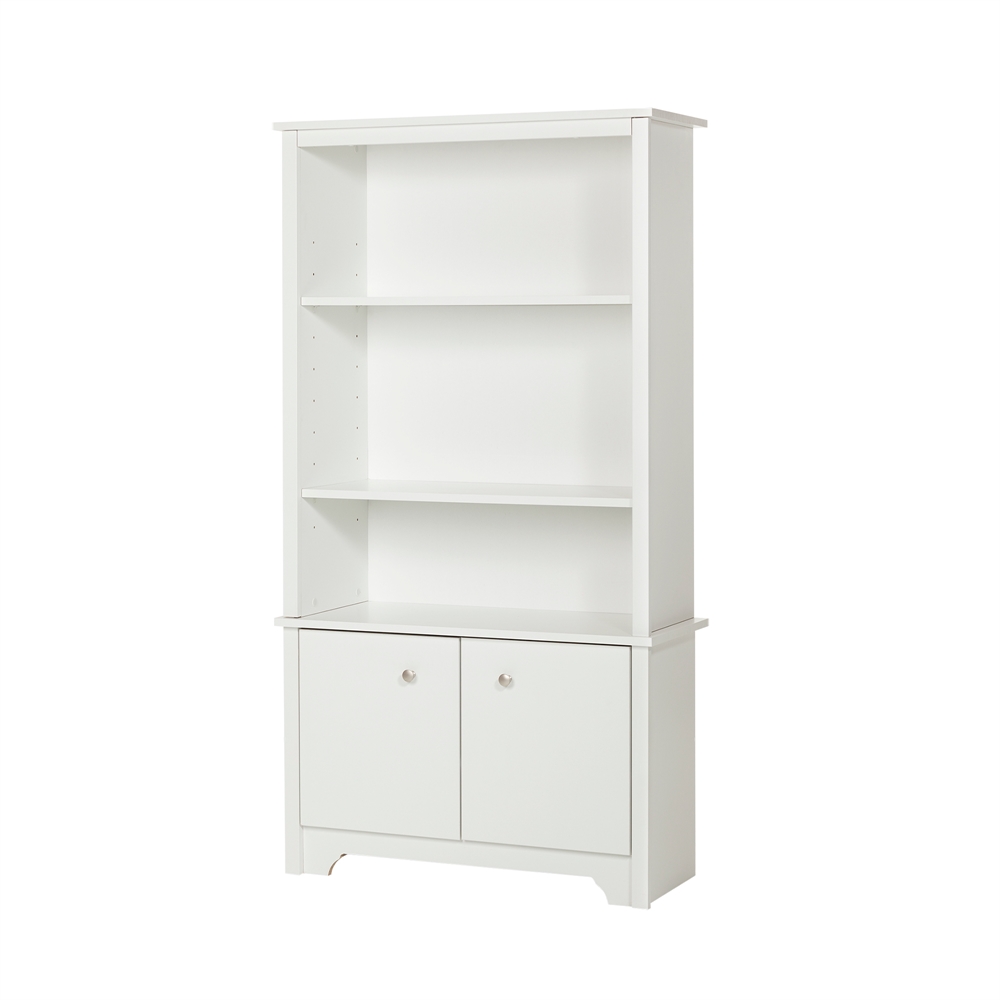 South Shore Vito 3-Shelf Bookcase with Doors, Pure White. Picture 1