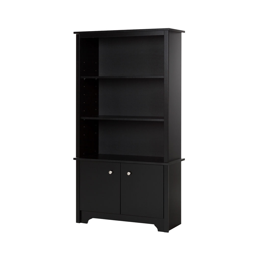 South Shore Vito 3-Shelf Bookcase with Doors, Pure Black. Picture 1