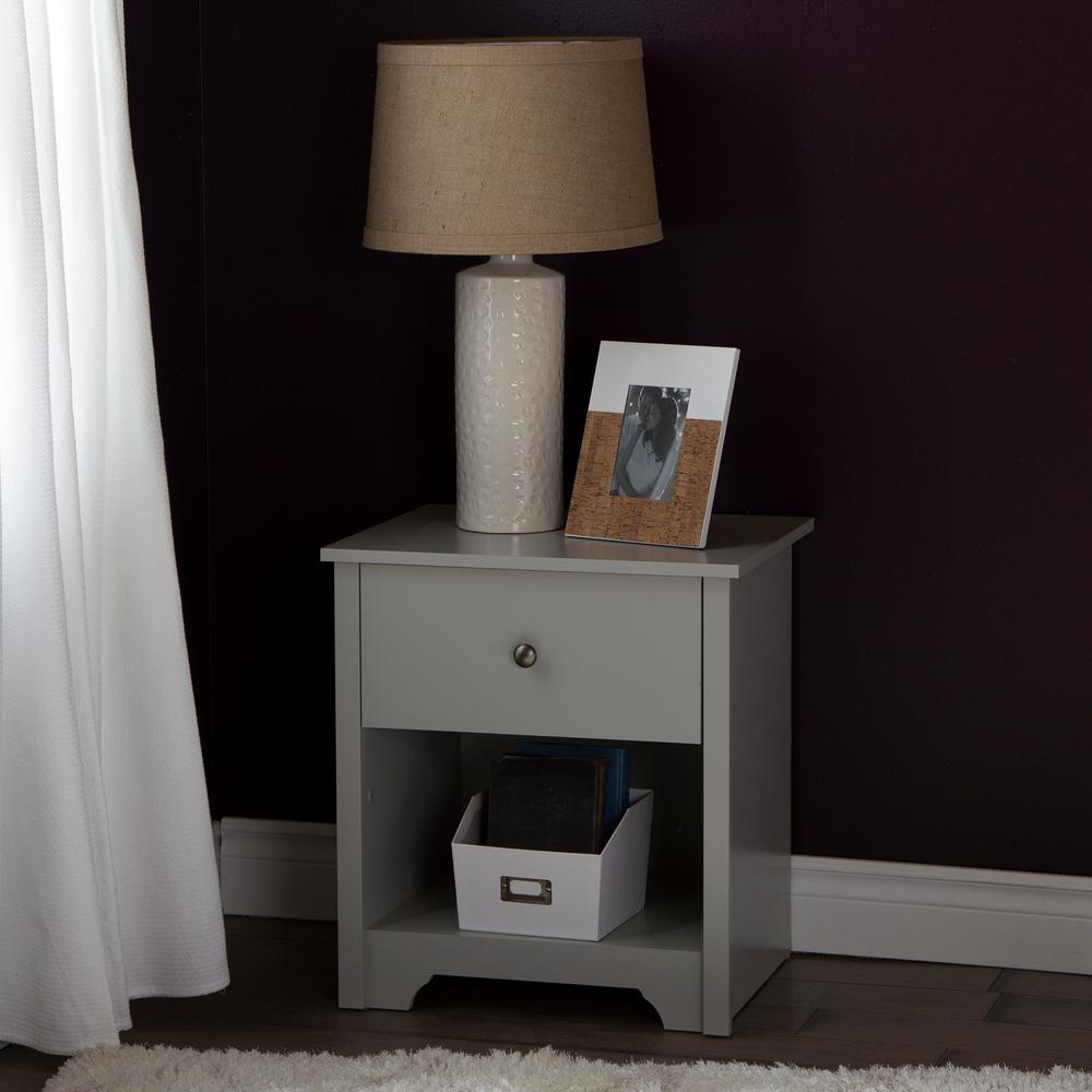 South Shore Vito 1-Drawer Nightstand, Soft Gray. Picture 1
