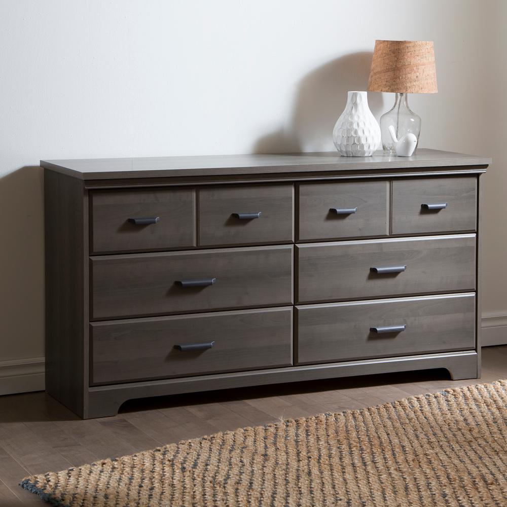 South Shore Versa 6-Drawer Double Dresser, Gray Maple. Picture 1