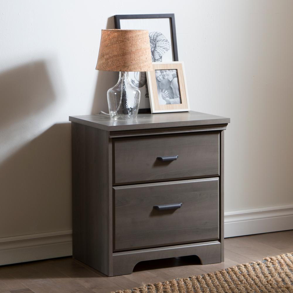 South Shore Versa 2-Drawer Nightstand, Gray Maple. Picture 2