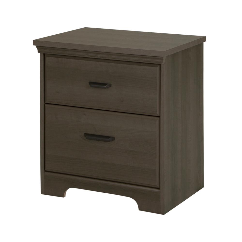 South Shore Versa 2-Drawer Nightstand, Gray Maple. Picture 1