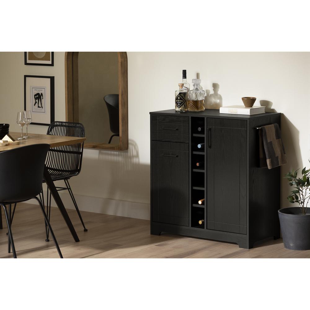 Vietti Bar Cabinet with Bottle and Glass Storage, Black Oak. Picture 12