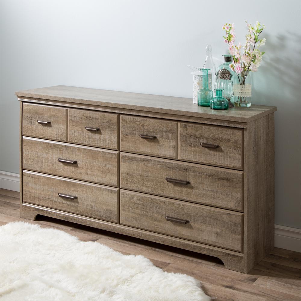 South Shore Versa 6-Drawer Double Dresser, Weathered Oak. Picture 1