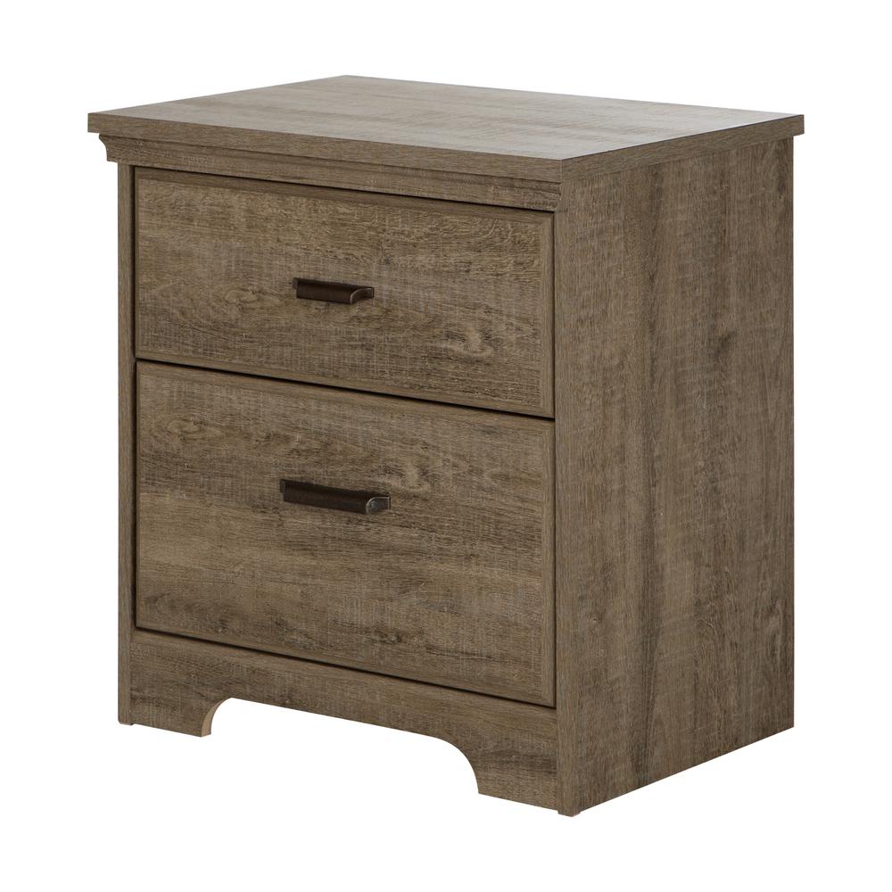 South Shore Versa 2-Drawer Nightstand, Weathered Oak. Picture 2