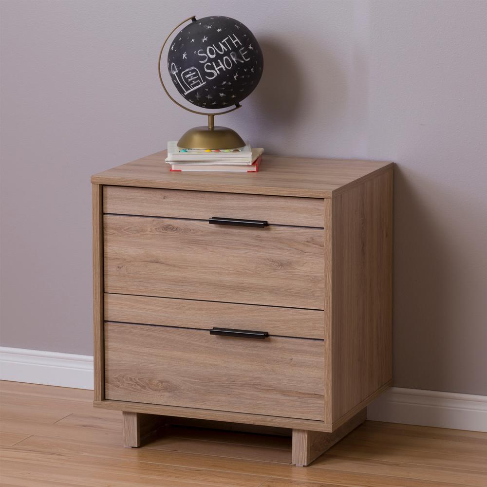 South Shore Fynn 2-Drawer Nightstand, Rustic Oak. Picture 1