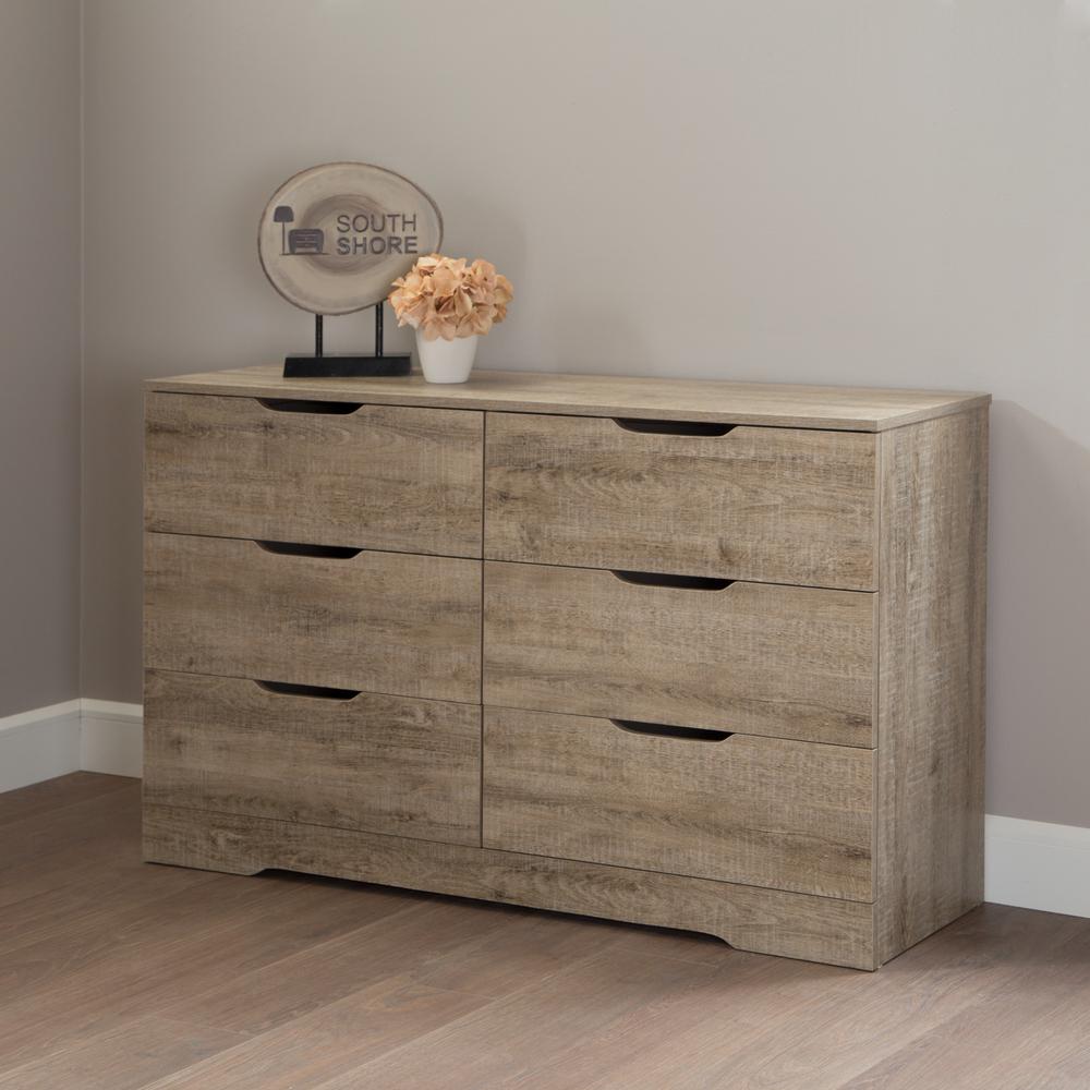 Holland 6-Drawer Double Dresser, Weathered Oak. Picture 1