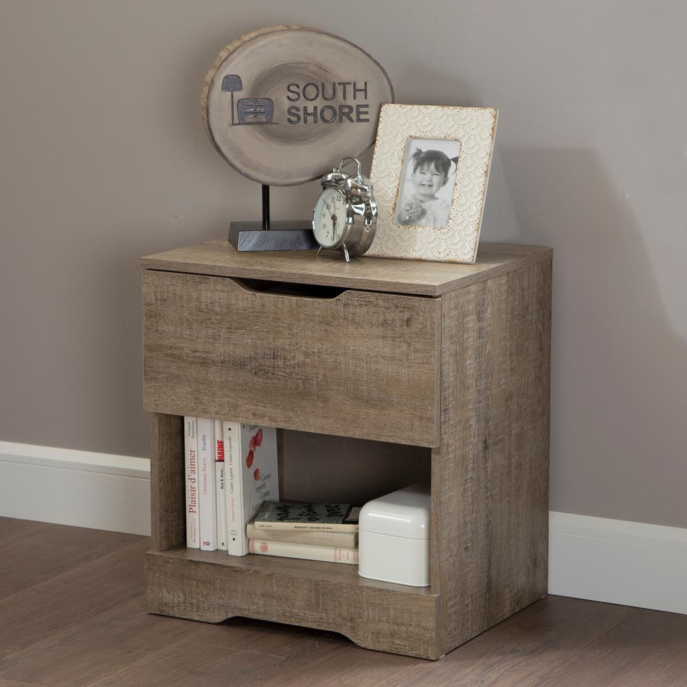 Holland 1-Drawer Nightstand, Weathered Oak. Picture 1
