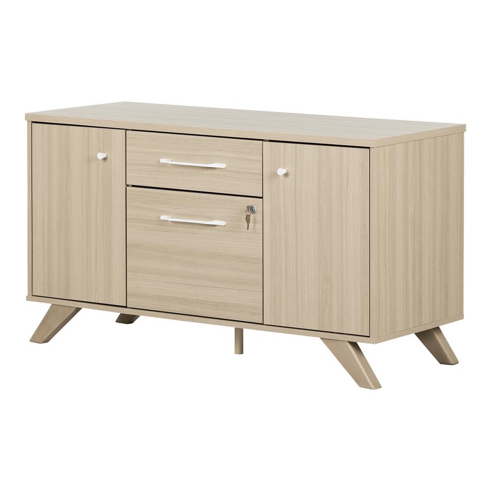Helsy 2-Drawer Credenza with Doors, Soft Elm. Picture 1