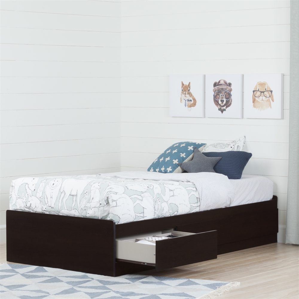 South Shore Twin Mates Bed (39") with 3 Drawers, Chocolate. Picture 2