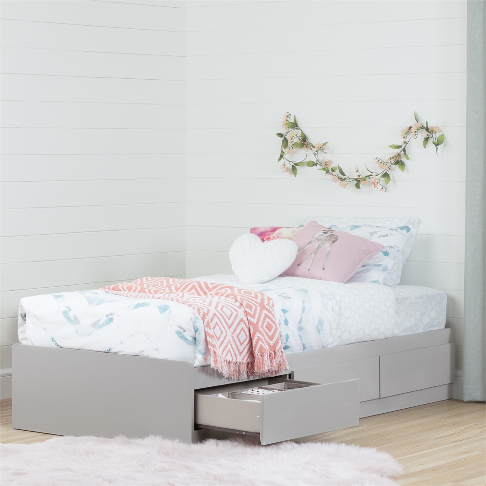 South Shore Reevo Twin Mates Bed (39") with 3 Drawers, Soft Gray. Picture 2