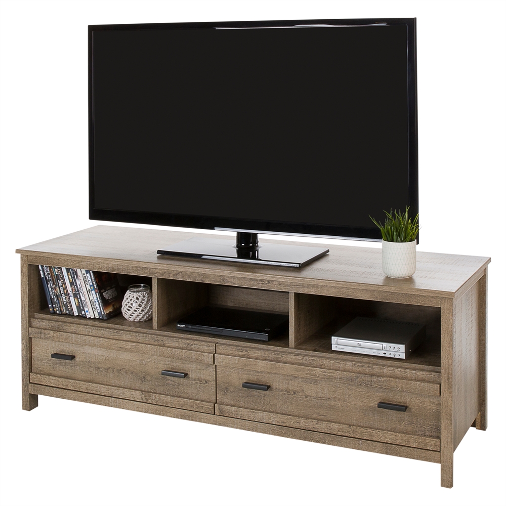 South Shore Exhibit TV Stand for TVs up to 60'', Weathered Oak. Picture 6
