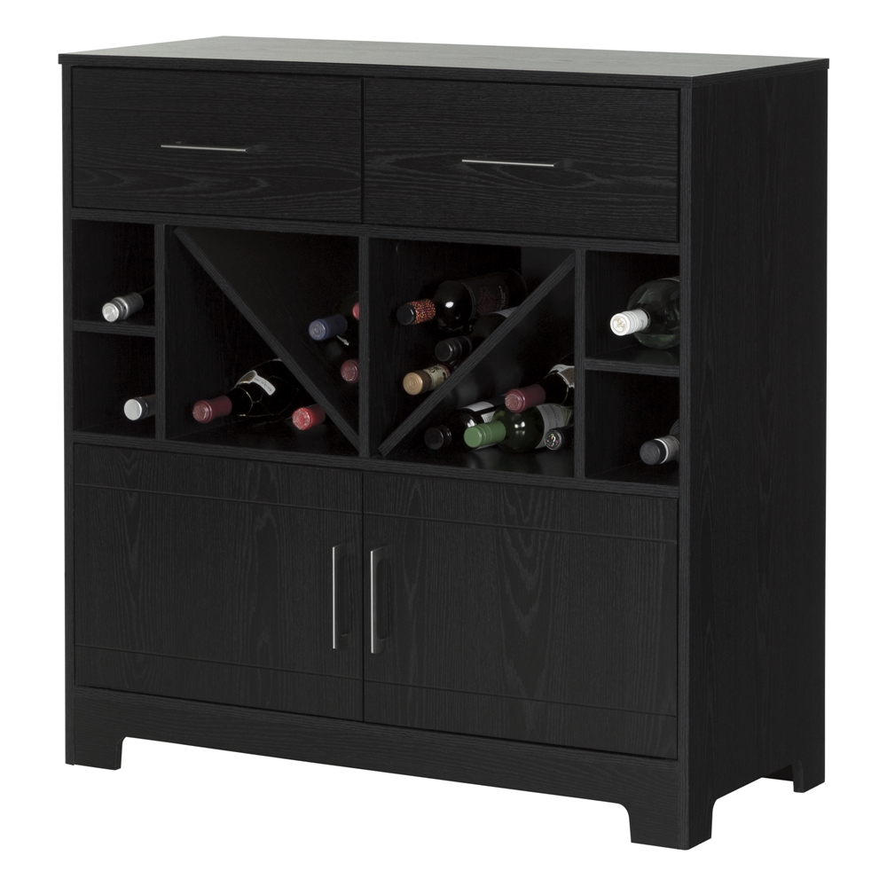 South Shore Vietti Bar Cabinet with Bottle Storage and Drawers, Black Oak. Picture 6