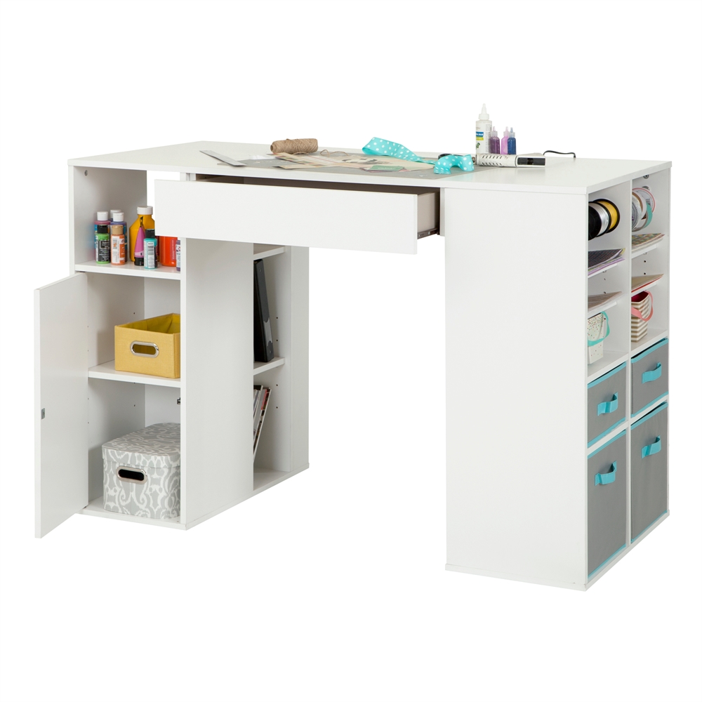 Crea Pure White Counter-Height Craft Table with Storage
