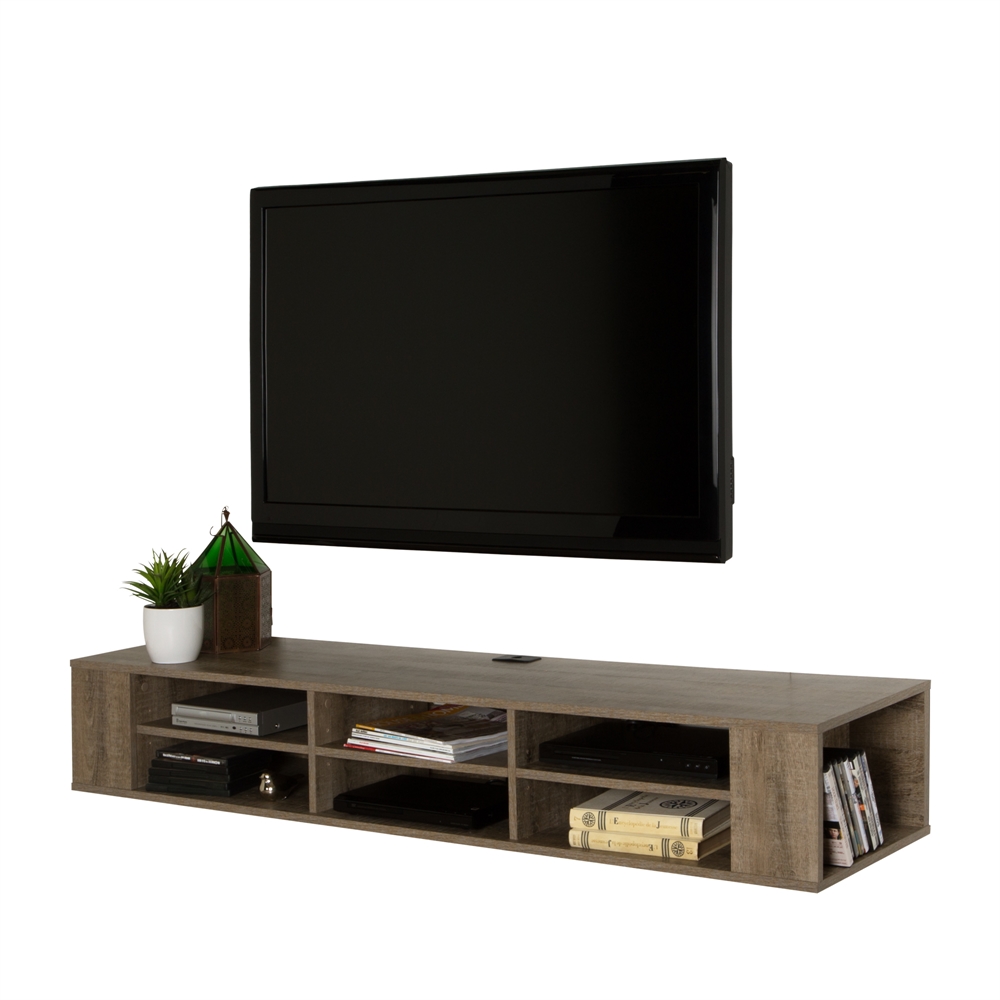 South Shore City Life 66" Wall Mounted Media Console, Weathered Oak. Picture 6