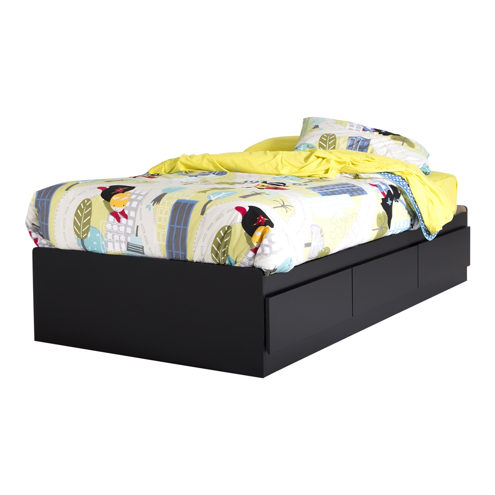 South Shore Twin Mates Bed (39") with 3 Drawers, Pure Black. Picture 6