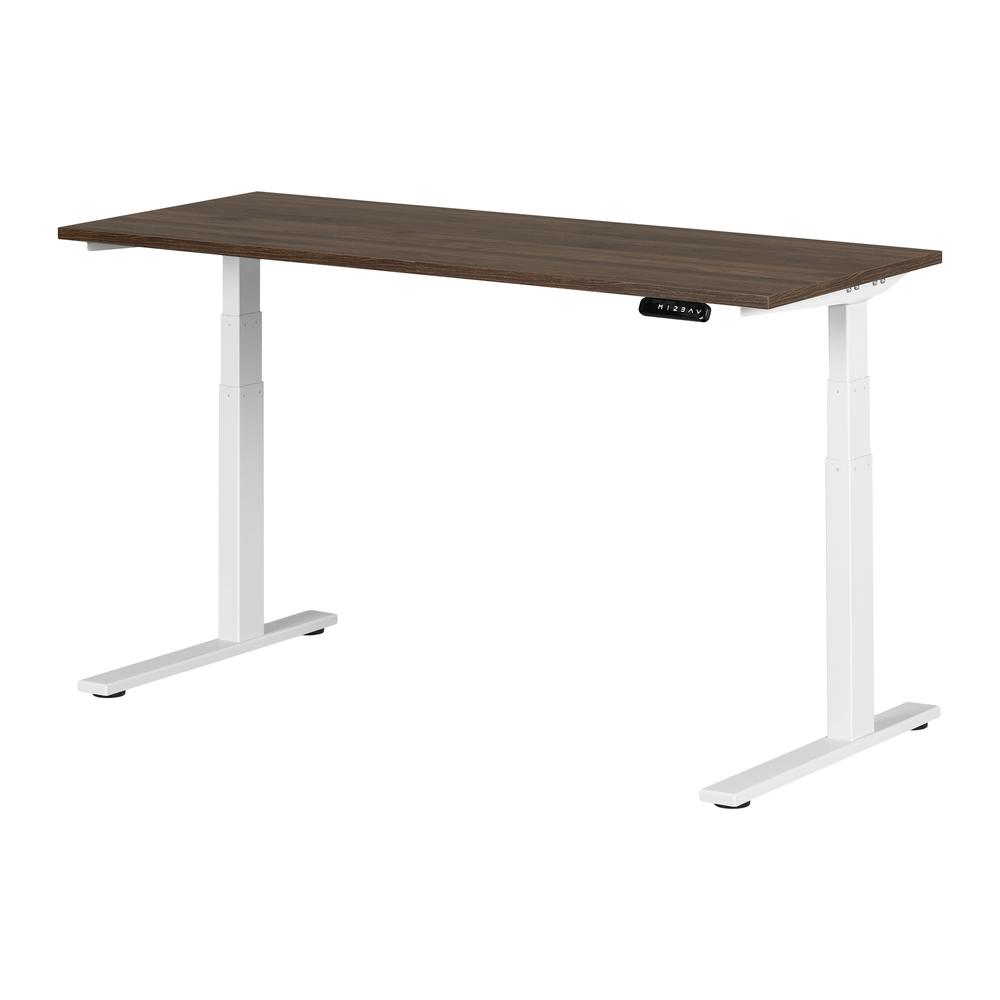 Ezra Adjustable Height Standing Desk, Natural Walnut and White. Picture 1