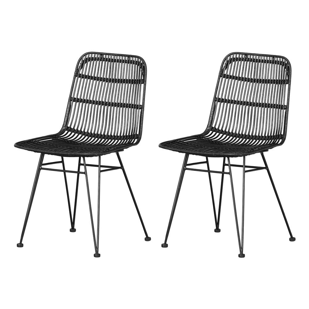 Balka Rattan Dining Chair, Set of 2, Black Rattan and Black. Picture 1