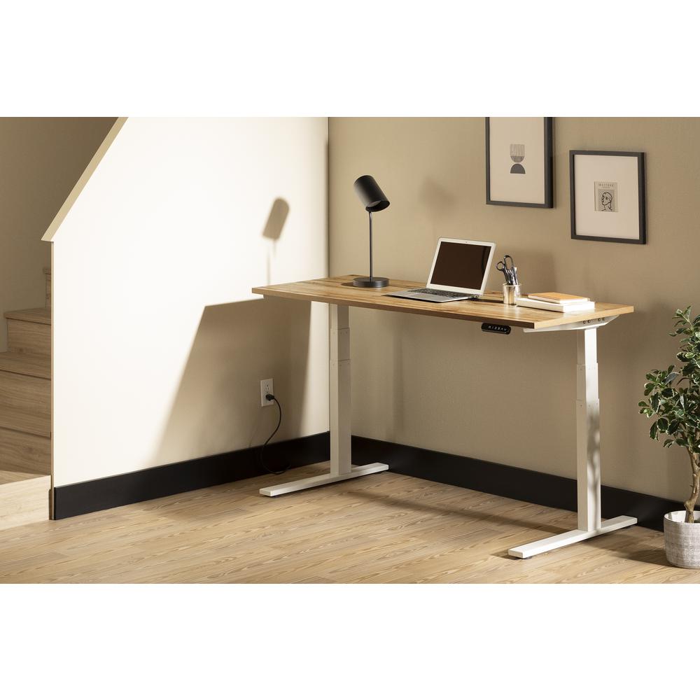 Ezra Adjustable Height Standing Desk, Nordik Oak and White. Picture 2