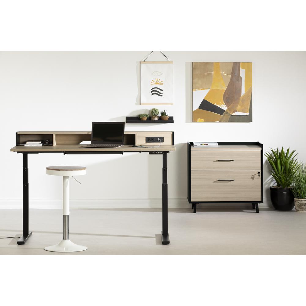 Kozack Adjustable Height Standing Desk with Built In Power Bar, Soft Elm and Matte Black. Picture 2