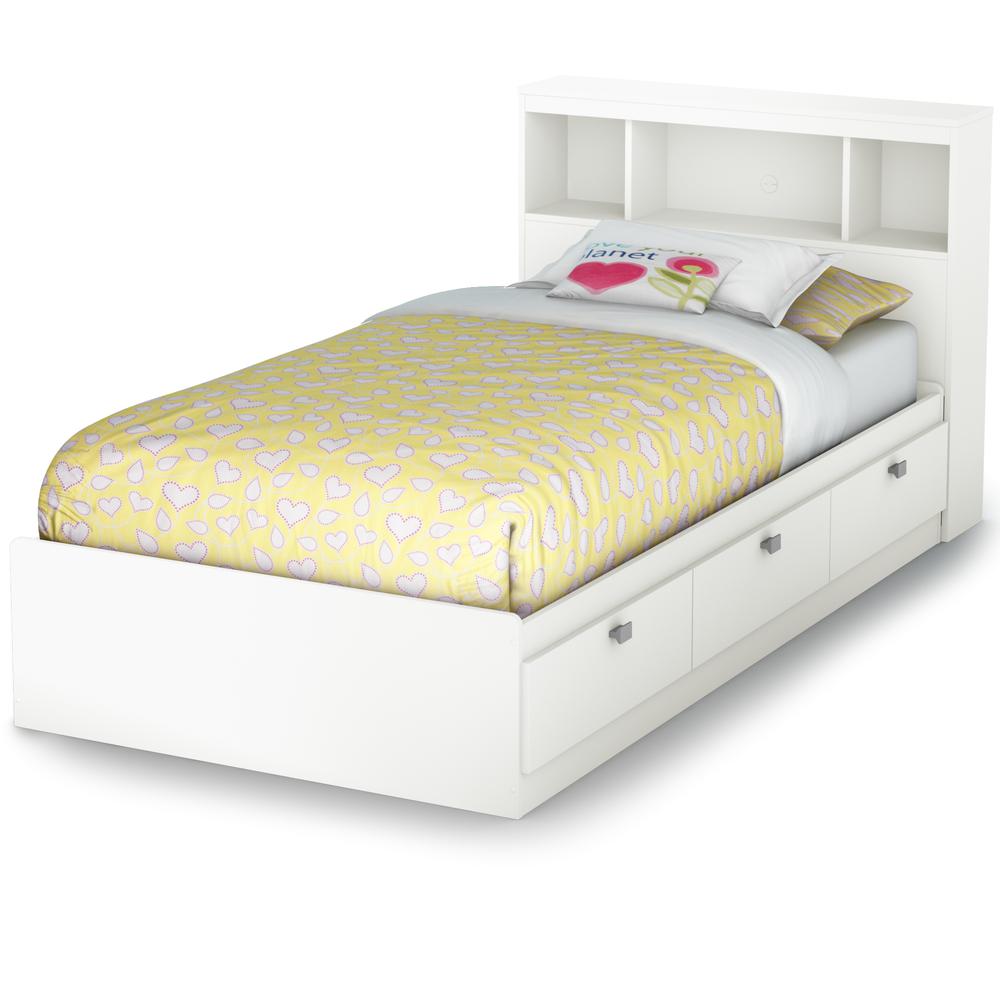 Spark Storage Bed and Bookcase Headboard Set, Pure White. Picture 1