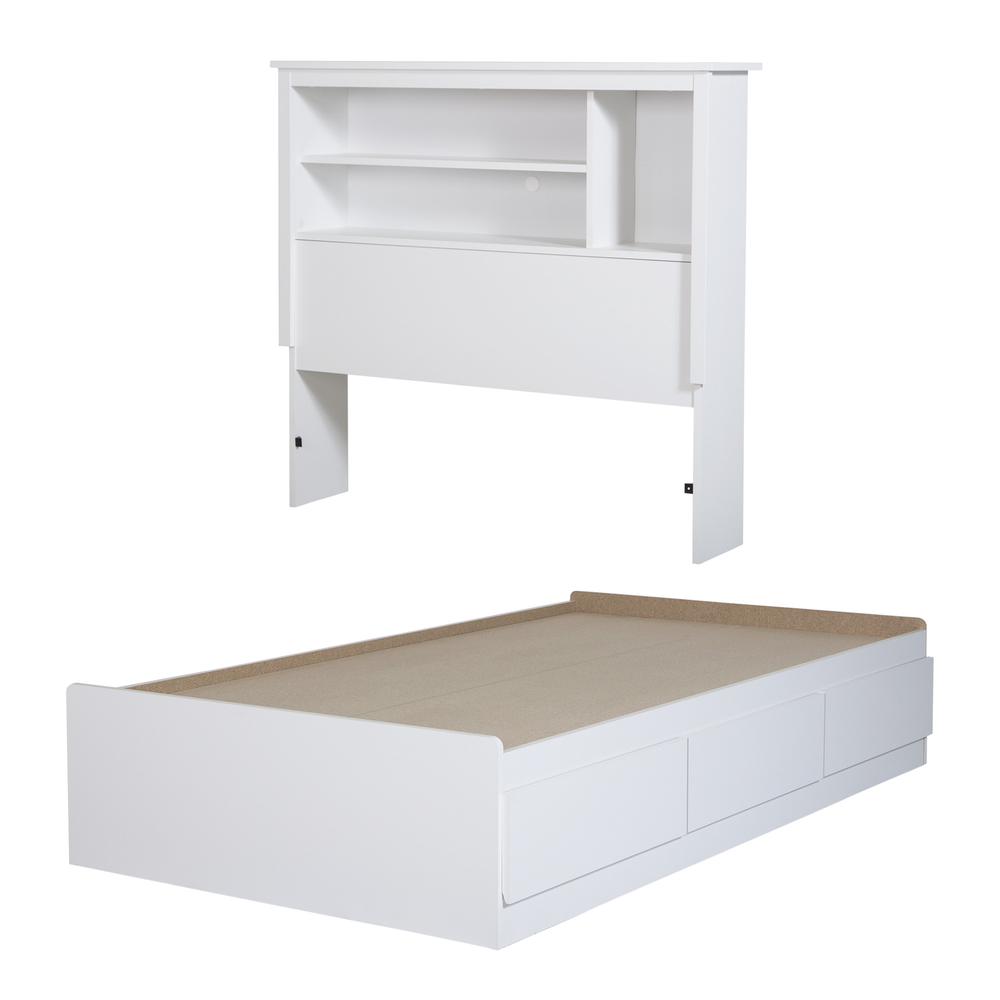 Vito Mates Bed With Bookcase Headboard Set, Pure White. Picture 2