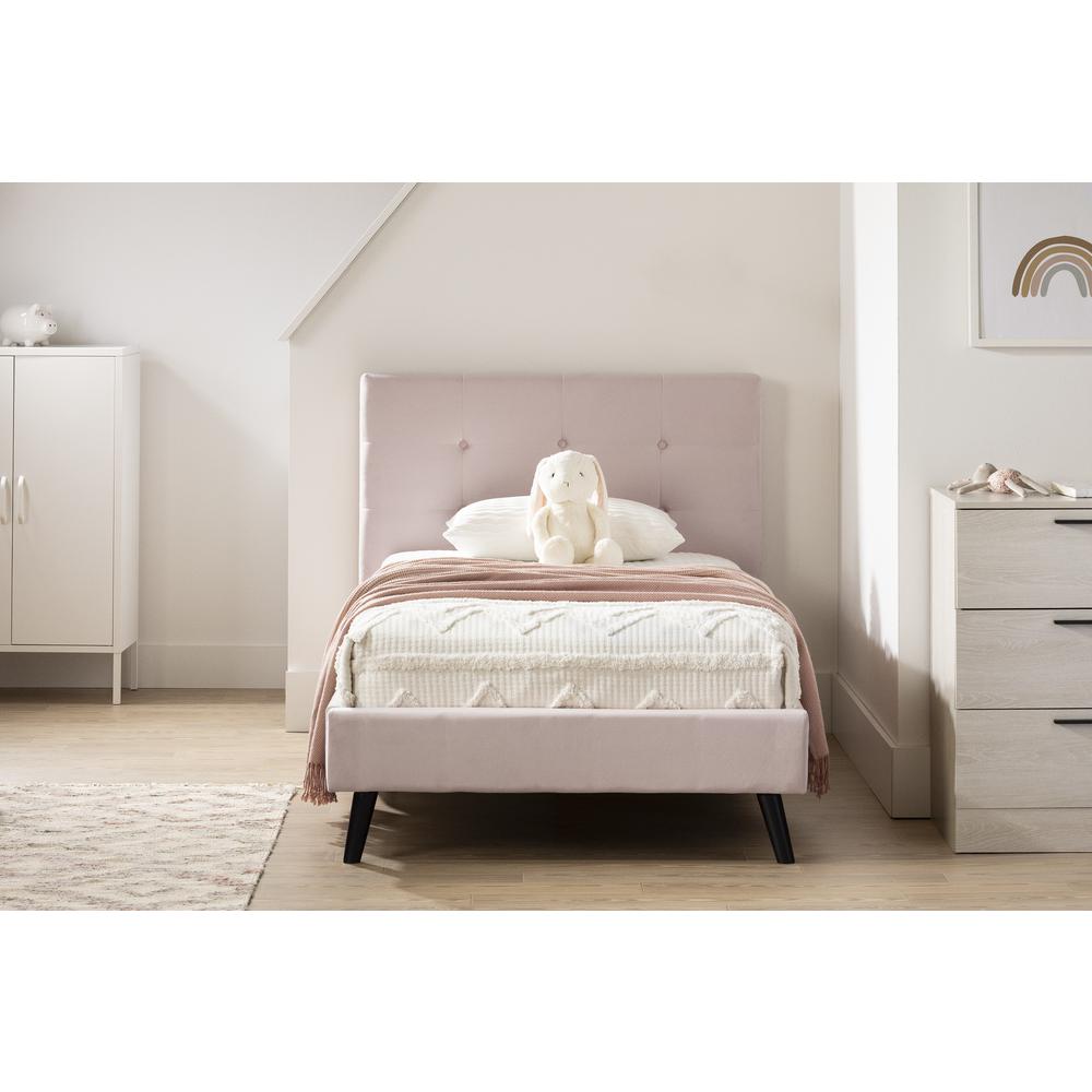 Maliza Upholstered Complete Platform Bed in Pale Pink. Picture 2