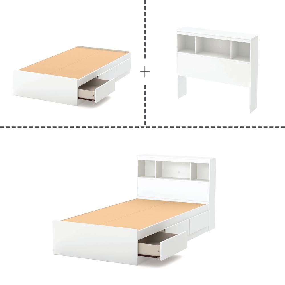 Reevo Mates Bed With Bookcase Headboard Set, Pure White. Picture 4