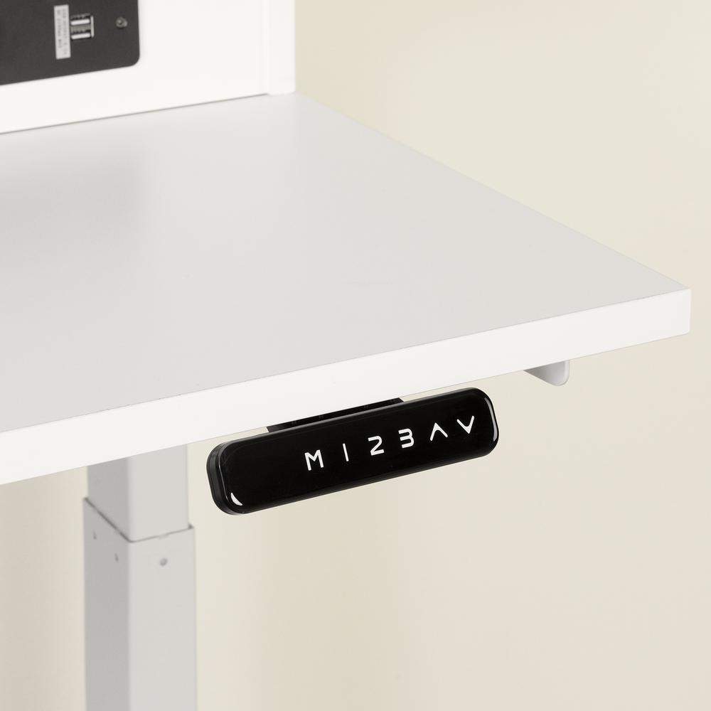 Helsy Adjustable Height Standing Desk with Built In Power Bar, Pure White. Picture 3