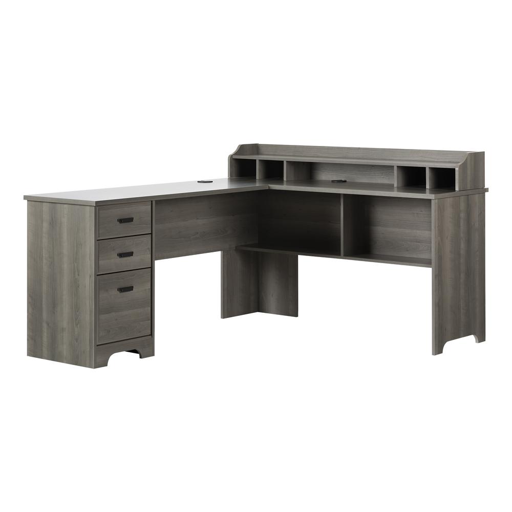 Versa L-Shaped Desk, Gray Maple. Picture 1