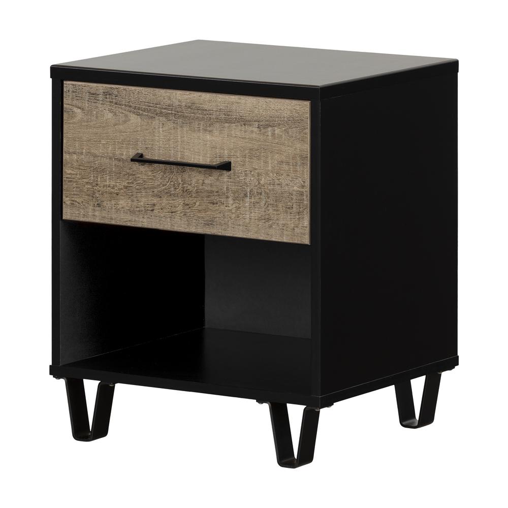 Arlen 1-Drawer Nightstand, Weathered Oak and Matte Black. Picture 1